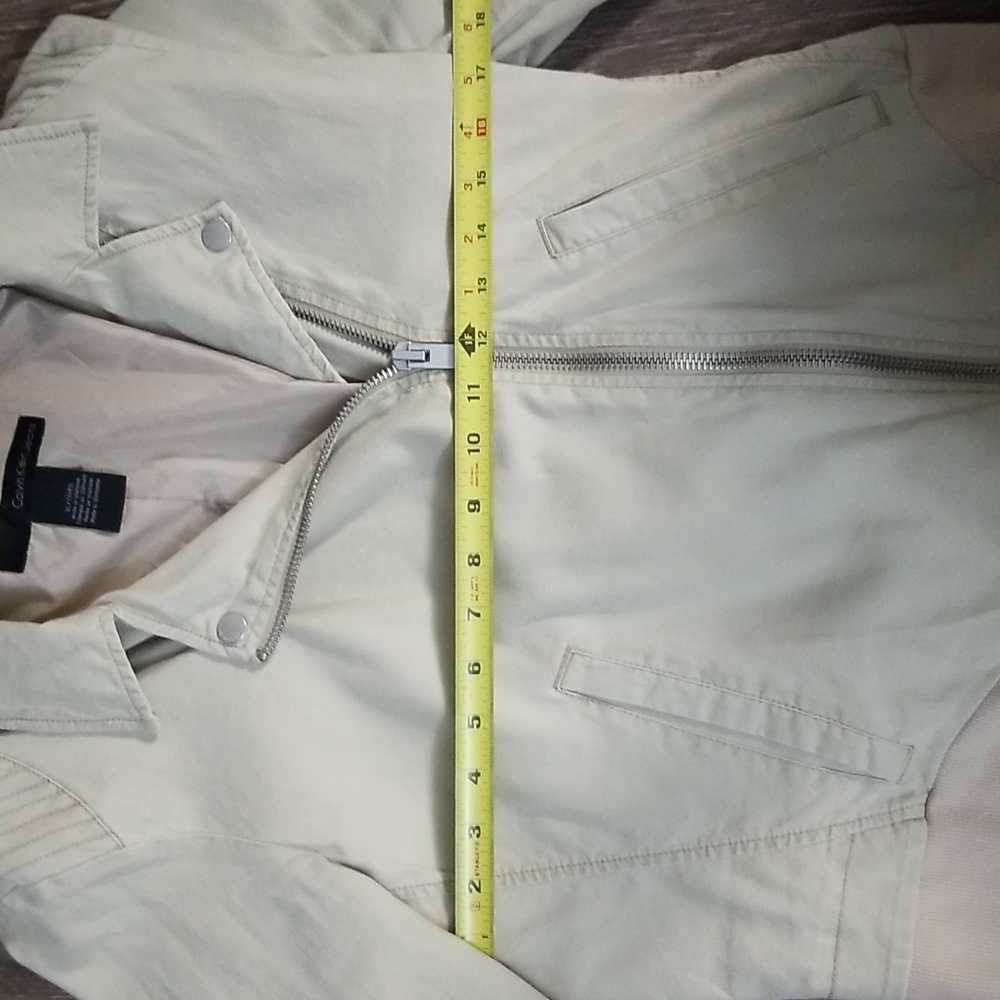 Calvin Klein Jeans Beige Cotton/Viscose Blend Moto Jacket Size XL - Picture 7 of 9
